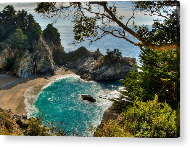 Beach Acrylic Print featuring the photograph Julia Pfeiffer State Park Falls by Connie Cooper-Edwards