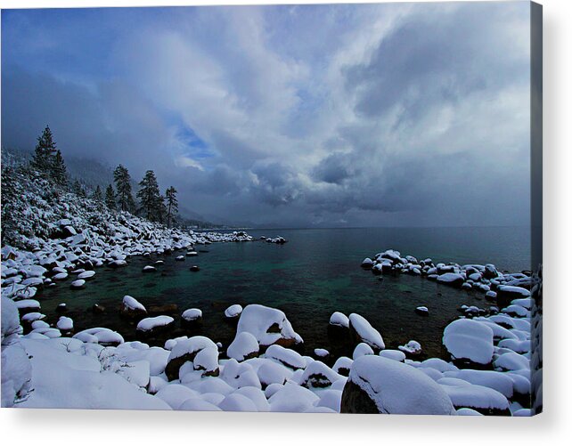  Lake Tahoe Acrylic Print featuring the photograph Lake Tahoe Snow Day by Sean Sarsfield