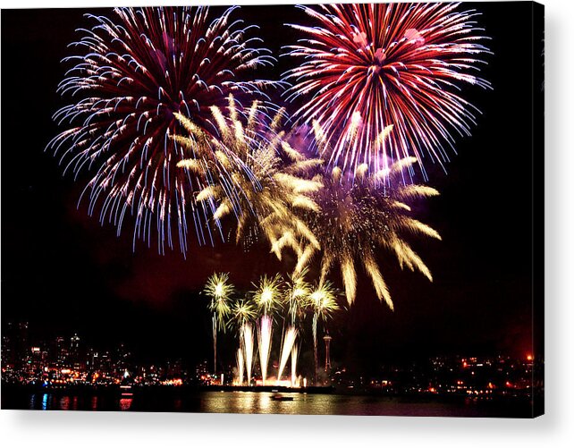 Fireworks Acrylic Print featuring the photograph Lake Union Firewoks B011 by Yoshiki Nakamura