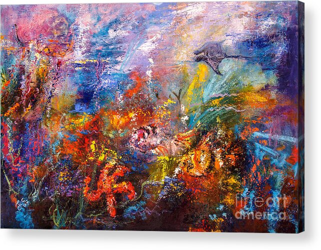 Modern Impressionism Acrylic Print featuring the painting Life In The Coral Reef Oil Painting by Ginette by Ginette Callaway