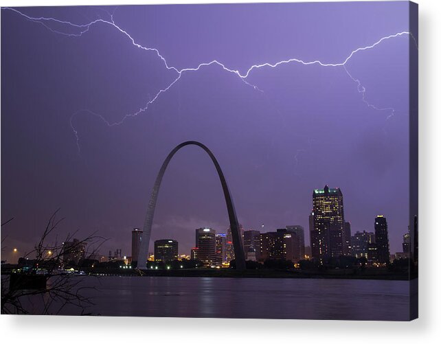 St Louis Acrylic Print featuring the photograph Lightning over St Louis by Garry McMichael
