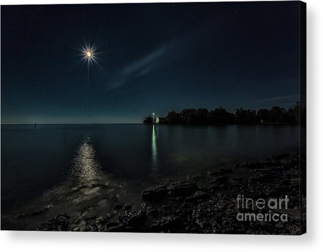 Blue Acrylic Print featuring the photograph Moonllight over Pointe Traverse by Roger Monahan