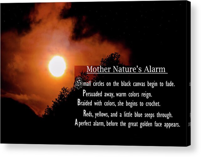 Poem Acrylic Print featuring the photograph Mother Nature's Alarm by Wild Fotos