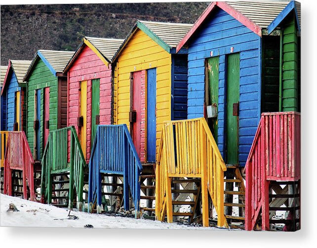 Beach Acrylic Print featuring the photograph Muizenberg beach huts 3 by Claudio Maioli