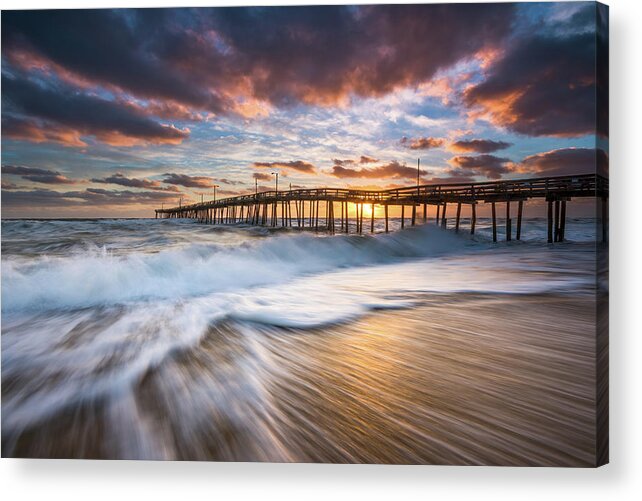 North Carolina Acrylic Print featuring the photograph North Carolina Outer Banks Seascape Nags Head Pier OBX NC by Dave Allen