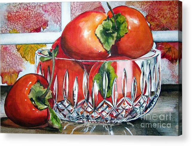 Persimmons Acrylic Print featuring the painting Persimmons by Jane Loveall