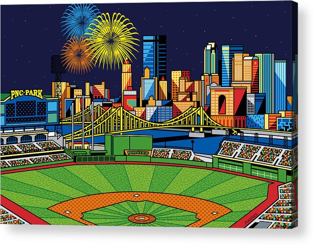Pnc Park Acrylic Print featuring the digital art PNC Park fireworks by Ron Magnes