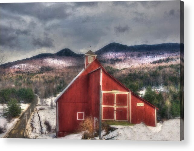 Grandview Farm Acrylic Print featuring the photograph Red Barn on Old Farm - Stowe Vermont by Joann Vitali