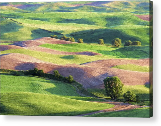 Agriculture Acrylic Print featuring the digital art Rolling Hillsides II by Jon Glaser