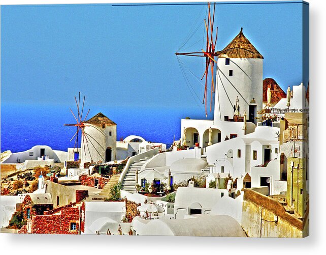 Windmills Acrylic Print featuring the photograph Santorini, Greece - Windmills by Richard Krebs