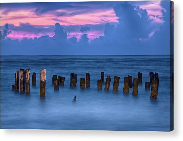 Outer Banks Acrylic Print featuring the photograph Sunrise Wharf on Ocracoke Island Outer Banks by Dan Carmichael