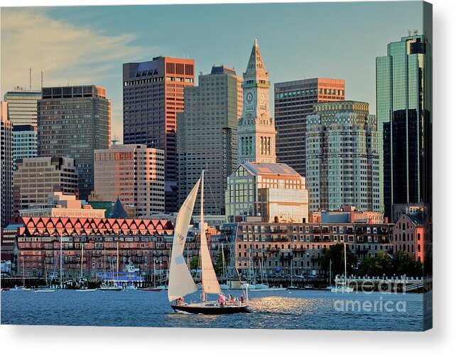 Boat Acrylic Print featuring the photograph Sunset Sails on Boston Harbor by Susan Cole Kelly