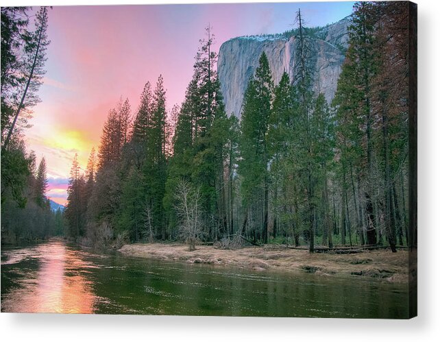 2017conniecooper-edwards Acrylic Print featuring the photograph Winter Sunset on Horsetail Falls by Connie Cooper-Edwards