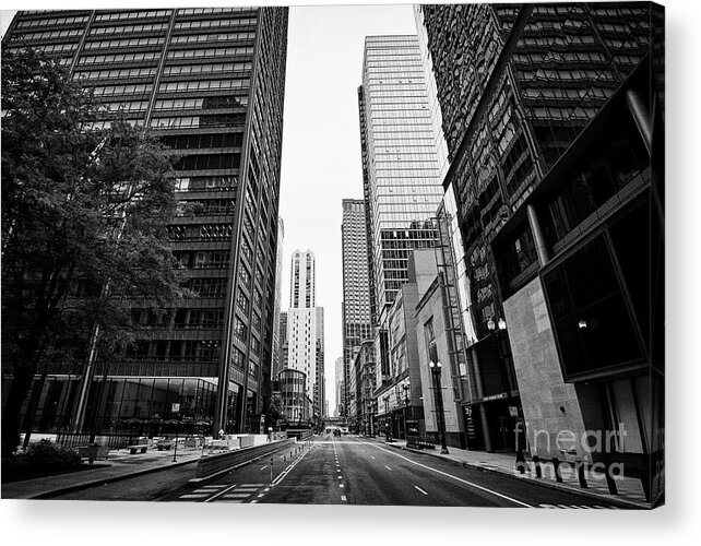 Chicago Acrylic Print featuring the photograph looking along north dearborn street at Richard J Daley Center Chicago Illinois USA #1 by Joe Fox