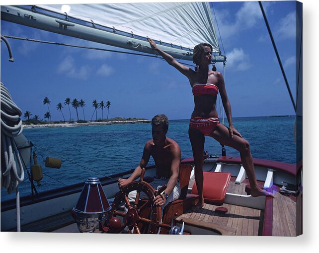 People Acrylic Print featuring the photograph Bahamas Boat by Slim Aarons
