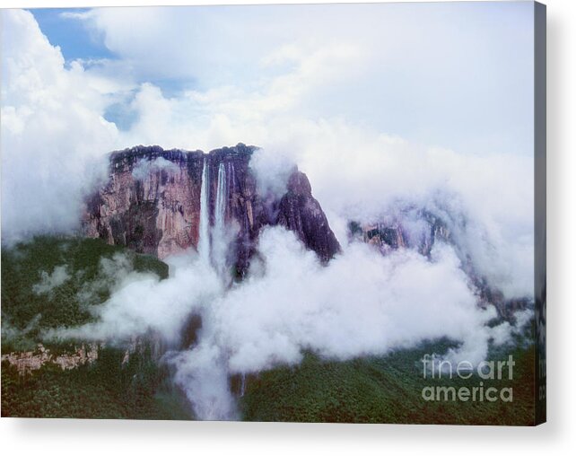 Dave Welling Acrylic Print featuring the photograph Clouds Cover Angel Falls In Canaima Np Venezuela by Dave Welling