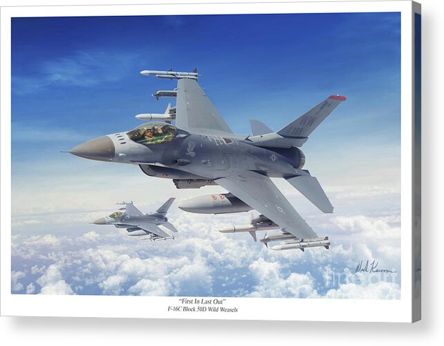 F-16 Viper Acrylic Print featuring the digital art First In Last Out by Mark Karvon