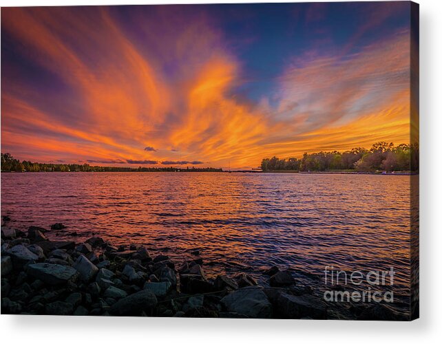 Blue Acrylic Print featuring the photograph Frontenac Ferry Sunset by Roger Monahan