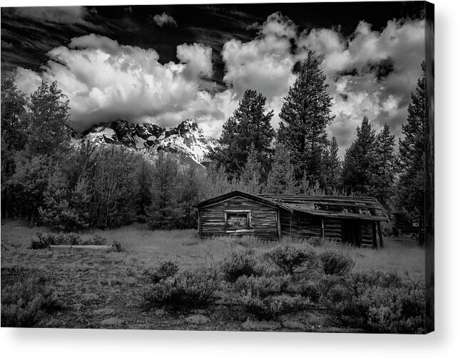 Black And White Acrylic Print featuring the photograph Grand Teton Cabin II by Jon Glaser