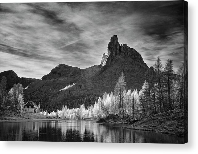 Black And White Acrylic Print featuring the photograph Morning Light in the Dolomites by Jon Glaser
