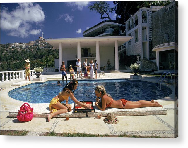 People Acrylic Print featuring the photograph Poolside Backgammon by Slim Aarons