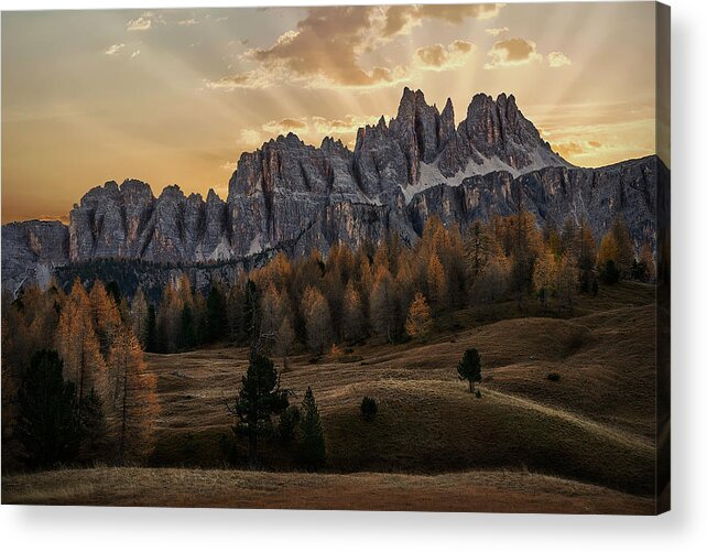  Dolomites Acrylic Print featuring the photograph Sunrise in the Dolomites by Jon Glaser