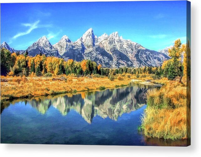 Tetons Acrylic Print featuring the painting Grand Teton National Park Mountain Reflections by Christopher Arndt