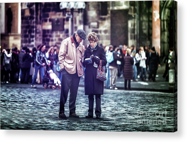 Tourists In Prague Acrylic Print featuring the photograph Tourists in Prague 2008 by John Rizzuto