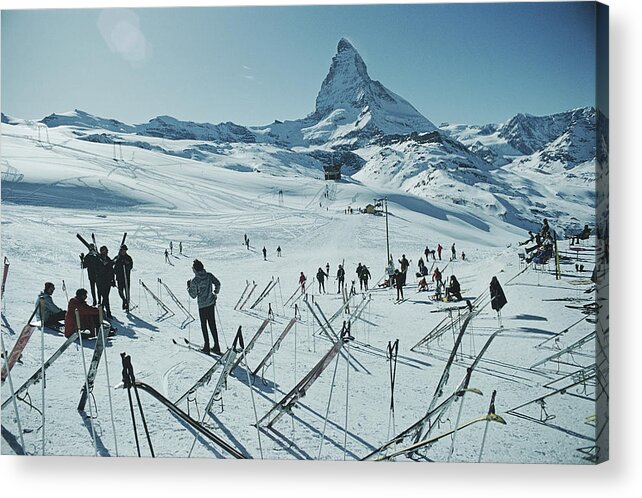 Shadow Acrylic Print featuring the photograph Zermatt Skiing by Slim Aarons