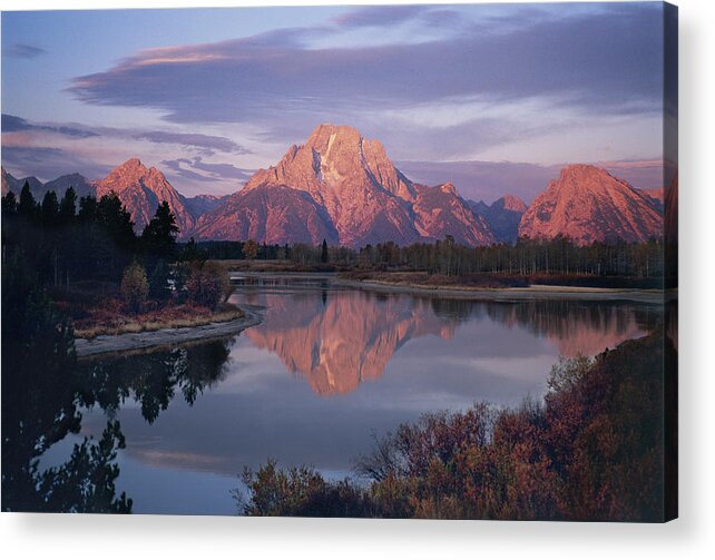 Inspirational Acrylic Print featuring the photograph Oxbow Bend at Sunrise, Wyoming by Bonnie Colgan