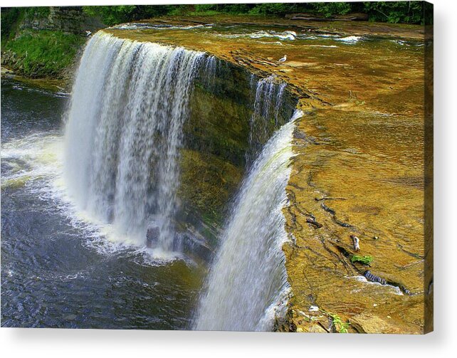 Tahquamenon Falls State Park Acrylic Print featuring the photograph At the Brink of the Upper Falls by Deb Beausoleil