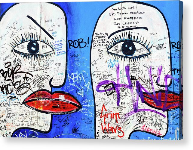 Berlin Wall Kisses Mural Acrylic Print featuring the photograph Berlin Wall Kisses Mural by John Rizzuto