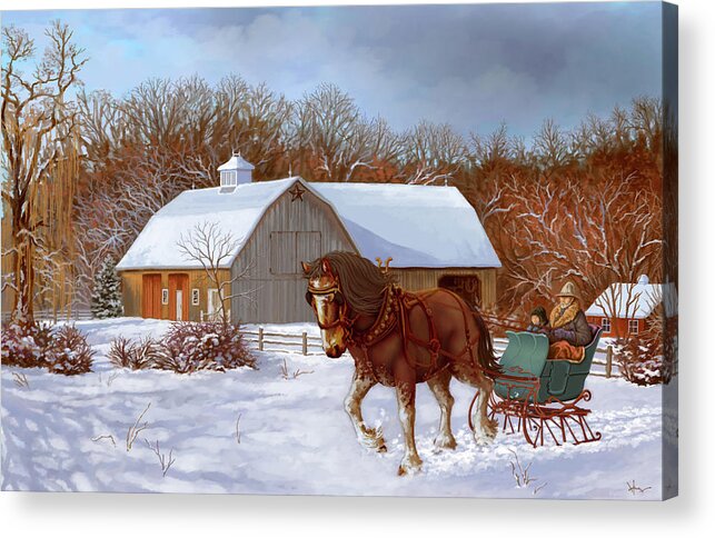 Sleigh Acrylic Print featuring the painting Christmas Sleigh Ride by Hans Neuhart