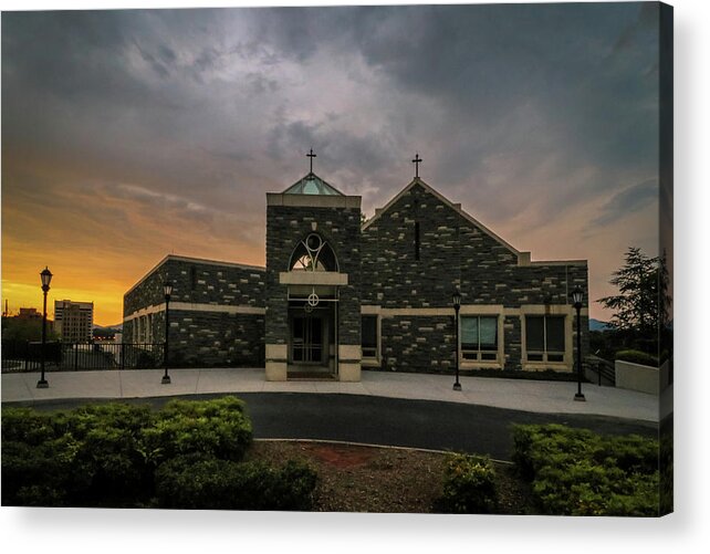 Church Acrylic Print featuring the photograph Cloudy Sunset at Church by Deb Beausoleil