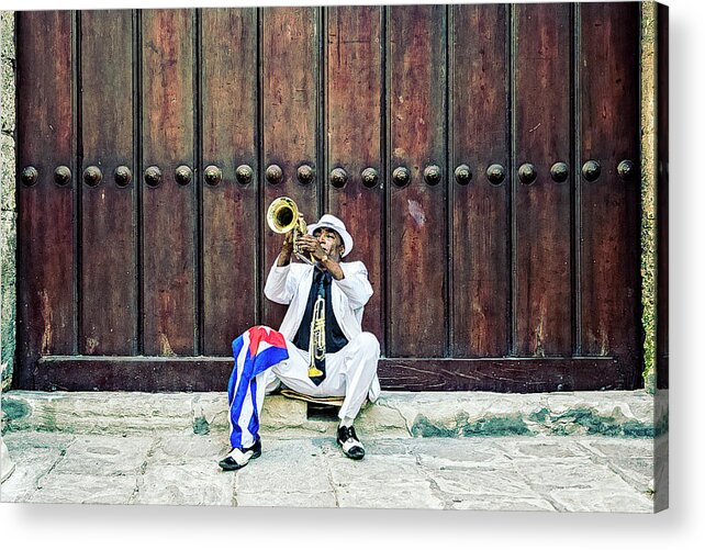 © 2015 Lou Novick All Rights Reversed Acrylic Print featuring the photograph Cuban Trumpet player by Lou Novick