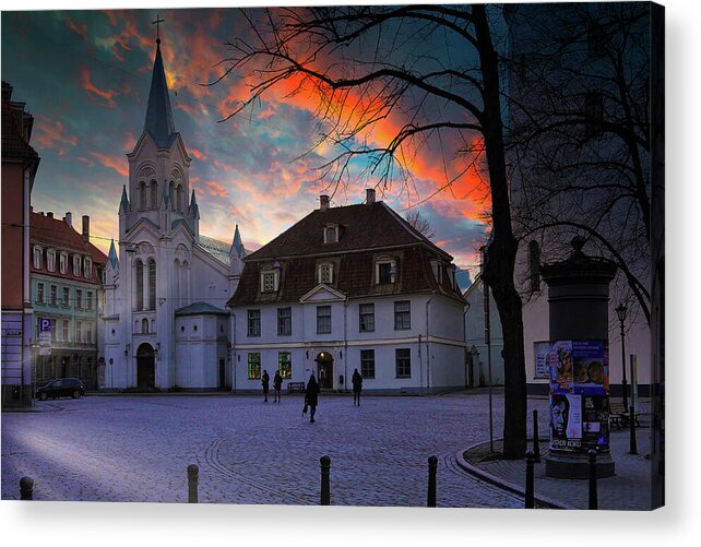 Capital City#old Town#historical Place#church Architecture #historical Spirit#visit Latvia #charm Of Old Riga #latvia Acrylic Print featuring the photograph Evening In Old Riga Latvia by Aleksandrs Drozdovs