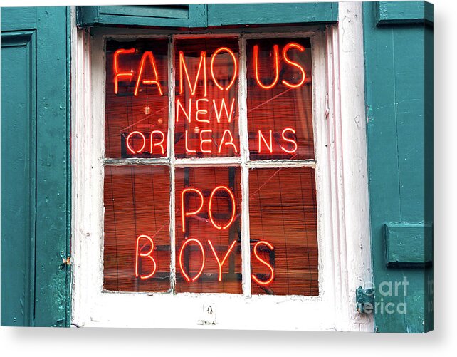 Famous New Orleans Po Boys Window Acrylic Print featuring the photograph Famous New Orleans PO Boys Window by John Rizzuto