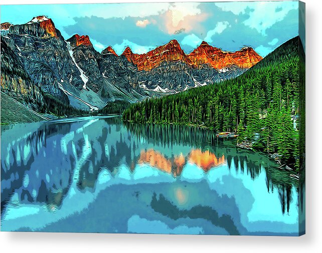 Abstract Acrylic Print featuring the digital art Golden Peaks by Curt Freeman