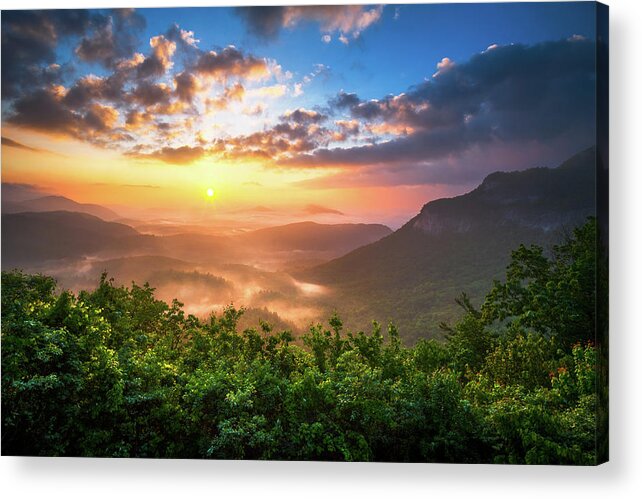 Sunset Acrylic Print featuring the photograph Highlands Sunrise - Whitesides Mountain in Highlands NC by Dave Allen
