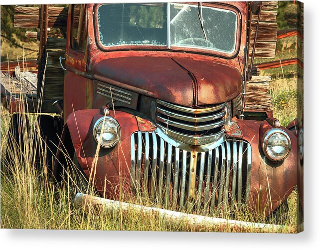 Abandoned Car Acrylic Print featuring the photograph Rusty Pickup Truck by Rick Perkins