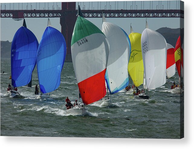 Spinnakers Acrylic Print featuring the photograph Spinnakers Under the Golden Gate by Bonnie Colgan