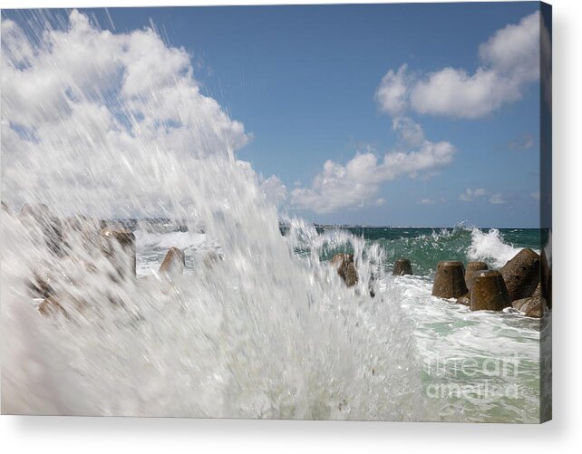 Sunabe Seawall Acrylic Print featuring the photograph Splash by Rebecca Caroline Photography