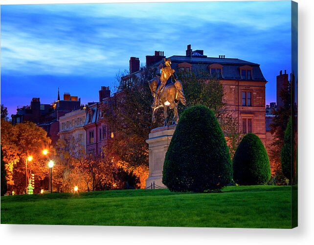 George Washington Statue Acrylic Print featuring the photograph Sunset Over the Boston Public Garden And Back Bay - Boston by Joann Vitali