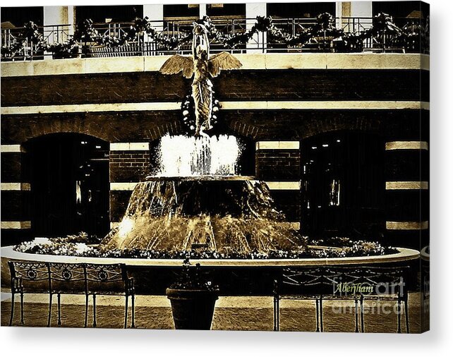 Sepia Acrylic Print featuring the photograph The Sepia Angel of Flight Fountain by Aberjhani