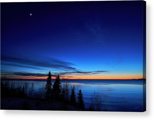 Environment Water Shore Frozen Blue Colorful Wilderness Sunset Light Shoreline Rocky Scenic Ice Cold Terrain Icy Vibrant Natural Close Up Canada Acrylic Print featuring the photograph Velvet Horizons by Doug Gibbons