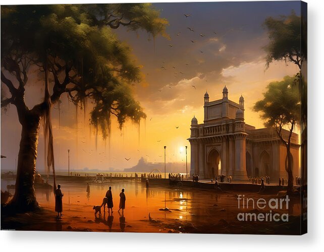 Wall Art Acrylic Print featuring the painting Walking in Mumbay - 4001 by Lyleeli
