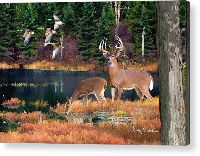 Whitetail Deer Acrylic Print featuring the painting Whitetail Deer Art Print - Deer Lake by Dale Kunkel Art