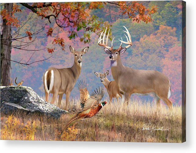 Whitetail Deer Acrylic Print featuring the painting Whitetail Deer Art Print - October Whitetails by Dale Kunkel Art