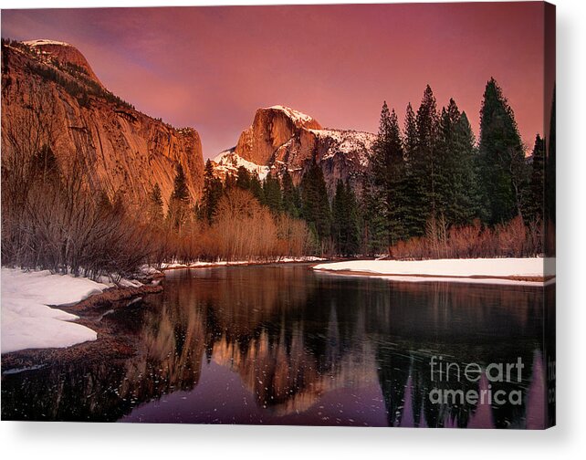 North America Acrylic Print featuring the photograph Winter Sunset Lights Up Half Dome Yosemite National Park by Dave Welling
