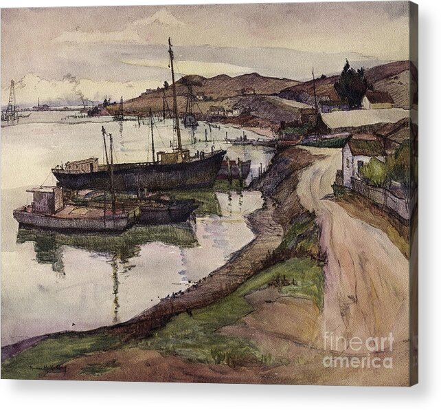 An Old Acrylic Print featuring the photograph An Old Waterside Lane Along San Francisco By Bay Rowena Meeks Abdy Early California Artist c 1906 by Monterey County Historical Society